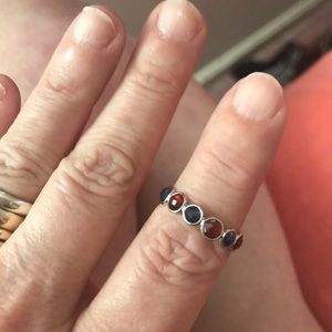 18kt White Gold Sapphire & Garnet Eternity Band Size 6